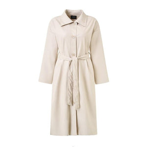Cool PU Leather Long Jacket Autumn Women Loose Belt PU Leather Windbreaker Trench Coat