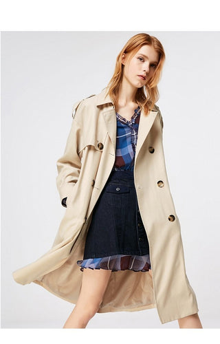 2019 Women's Double Breasted Solid Loose Fit Long Wind Coat