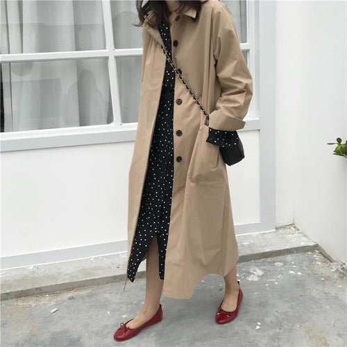 Women Autumn Long Sleeve Long Trench Coat Female Pocket Cardigan Straight Shirt Windbreaker Overcoat