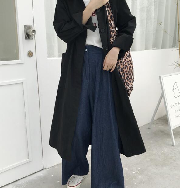 Women Autumn Long Sleeve Long Trench Coat Female Pocket Cardigan Straight Shirt Windbreaker Overcoat