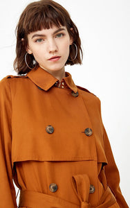 Women's Double-breasted Lace-up Cinched Waist Wind Coat