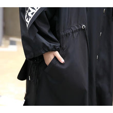 Load image into Gallery viewer, 2019 Spliced Black Trench Women Tide Long Print Streetwear Hoodie Casual Female Wide Waisted Coat