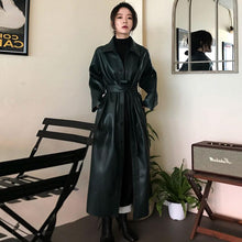 Load image into Gallery viewer, 2019 Autumn Winter New Fashion PU Leather Streetwear Bandage Long Women Trench Coat