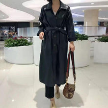 Load image into Gallery viewer, 2019 Autumn Winter New Fashion PU Leather Streetwear Bandage Long Women Trench Coat