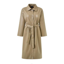 Load image into Gallery viewer, 2019 Autumn Winter New Fashion PU Leather Streetwear Bandage Long Women Trench Coat