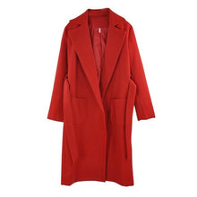 Load image into Gallery viewer, Elegant Long Women&#39;s Coat Lapel 2 Pockets Belted Jackets Solid Color Coats Female Outerwear