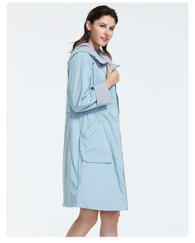 2019 Women Trench Coat Spring Long Hooded Solid Coat Lightweight Casual Lady's Windbreak Collection