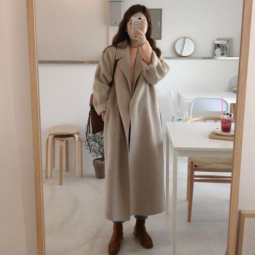2019 Winter Oversize Long Trench Coat Women Cashmere Coat Korean Lady Windbreaker Outwear Streetwear