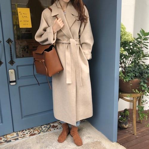 2019 Winter Oversize Long Trench Coat Women Cashmere Coat Korean Lady Windbreaker Outwear Streetwear