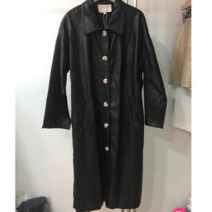 PU Leather Trench Coat Women Oversize Long Coat Korean Windbreaker Single Breasted Ladies Streetwear