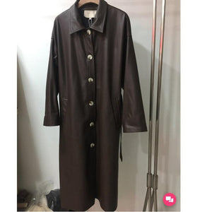 PU Leather Trench Coat Women Oversize Long Coat Korean Windbreaker Single Breasted Ladies Streetwear