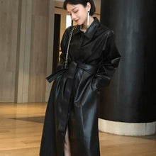Load image into Gallery viewer, PU Leather Trench Coat Women Oversize Long Coat Korean Windbreaker Single Breasted Ladies Streetwear