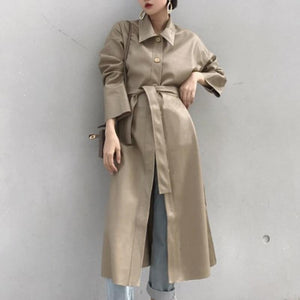 PU Leather Trench Coat Women Oversize Long Coat Korean Windbreaker Single Breasted Ladies Streetwear
