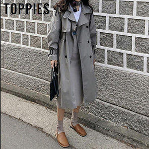 2019 Autumn Oversized Long Trench Coat Women Double Breasted Loose Coat Korean Windbreaker Casual Outwear