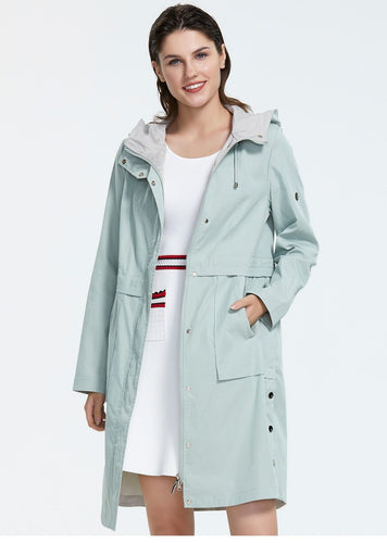 2019 Mid-length Style Trench Coat Women With Hood Spring Autumn Light-colored Wind