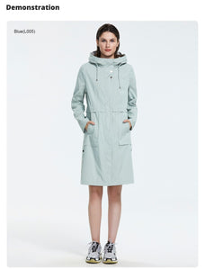 2019 Mid-length Style Trench Coat Women With Hood Spring Autumn Light-colored Wind