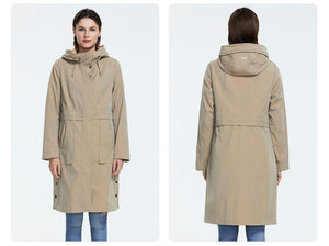 2019 Mid-length Style Trench Coat Women With Hood Spring Autumn Light-colored Wind