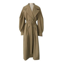 Load image into Gallery viewer, 2019 Autumn Woman Khaki Long Trench Coat Style Vintage Puff Sleeve Long Dust Coat Elegant Waist Bandage Windbreaker