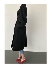 Load image into Gallery viewer, 2019 Autumn Woman Khaki Long Trench Coat Style Vintage Puff Sleeve Long Dust Coat Elegant Waist Bandage Windbreaker