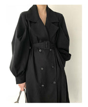 Load image into Gallery viewer, 2019 Autumn Woman Khaki Long Trench Coat Style Vintage Puff Sleeve Long Dust Coat Elegant Waist Bandage Windbreaker