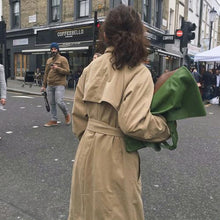 Load image into Gallery viewer, Vintage Army Green Oversized Long Trench Coat Ladies Windbreaker Triple Breasted Coat