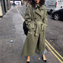 Load image into Gallery viewer, Vintage Army Green Oversized Long Trench Coat Ladies Windbreaker Triple Breasted Coat