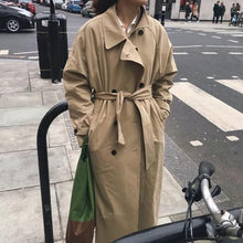 Load image into Gallery viewer, Vintage Army Green Oversized Long Trench Coat Ladies Windbreaker Triple Breasted Coat