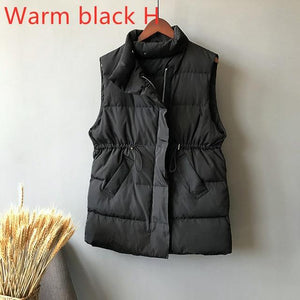 Winter Long Sleeveless Vest Coats Women Stand Neck Slim Cotton Padded Jacket