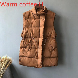 Winter Long Sleeveless Vest Coats Women Stand Neck Slim Cotton Padded Jacket
