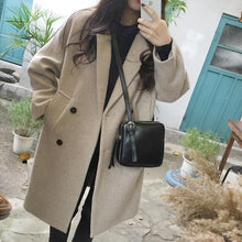 Load image into Gallery viewer, Thin Wool Blend Coat Women Long Sleeve Turn-down Collar Outwear Jacket Casual Autumn Winter Elegant Overcoat