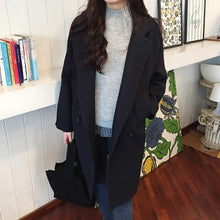 Load image into Gallery viewer, Thin Wool Blend Coat Women Long Sleeve Turn-down Collar Outwear Jacket Casual Autumn Winter Elegant Overcoat