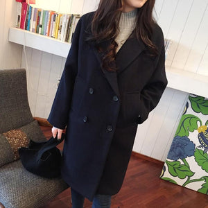 Thin Wool Blend Coat Women Long Sleeve Turn-down Collar Outwear Jacket Casual Autumn Winter Elegant Overcoat