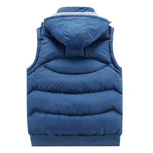 2019 Men Thickening Cotton Vest Hat Hooded Warm Vest Winter Waistcoat