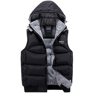 2019 Men Thickening Cotton Vest Hat Hooded Warm Vest Winter Waistcoat