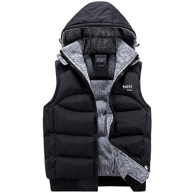 2019 Men Thickening Cotton Vest Hat Hooded Warm Vest Winter Waistcoat