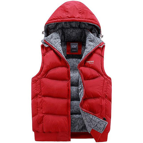 2019 Men Thickening Cotton Vest Hat Hooded Warm Vest Winter Waistcoat
