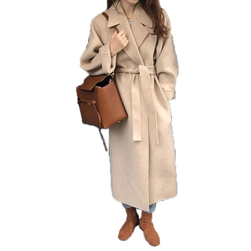 Winter Fashion Coats Women Wool Coat Lazy Oaf Long Chunky Coat Warm Western Style Loose Coat Lace-up