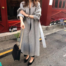 Load image into Gallery viewer, Winter Fashion Coats Women Wool Coat Lazy Oaf Long Chunky Coat Warm Western Style Loose Coat Lace-up