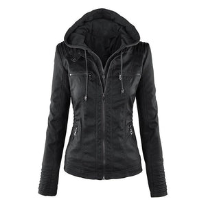 Gothic Faux Leather Jacket Women Hoodies Winter Autumn Motorcycle Jacket Black