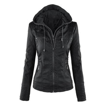 Load image into Gallery viewer, Gothic Faux Leather Jacket Women Hoodies Winter Autumn Motorcycle Jacket Black