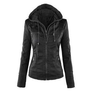 Gothic Faux Leather Jacket Women Hoodies Winter Autumn Motorcycle Jacket Black