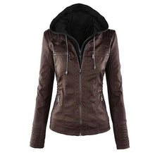 Load image into Gallery viewer, Gothic Faux Leather Jacket Women Hoodies Winter Autumn Motorcycle Jacket Black