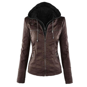 Gothic Faux Leather Jacket Women Hoodies Winter Autumn Motorcycle Jacket Black