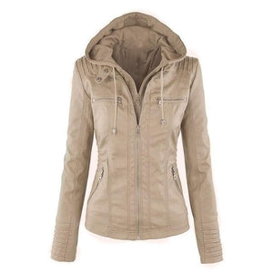 Gothic Faux Leather Jacket Women Hoodies Winter Autumn Motorcycle Jacket Black