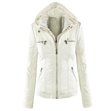 Load image into Gallery viewer, Gothic Faux Leather Jacket Women Hoodies Winter Autumn Motorcycle Jacket Black