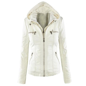 Gothic Faux Leather Jacket Women Hoodies Winter Autumn Motorcycle Jacket Black