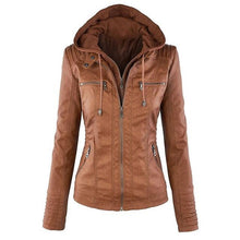 Load image into Gallery viewer, Gothic Faux Leather Jacket Women Hoodies Winter Autumn Motorcycle Jacket Black