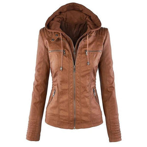 Gothic Faux Leather Jacket Women Hoodies Winter Autumn Motorcycle Jacket Black