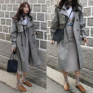 2019 Korean Trench Coat Women Loose Oversize Long Coat Fall Female Windbreaker Double Breasted