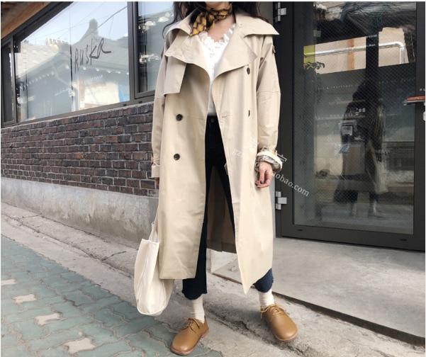 2019 Korean Trench Coat Women Loose Oversize Long Coat Fall Female Windbreaker Double Breasted